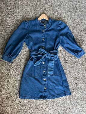 Denim Dress with Tie Waist